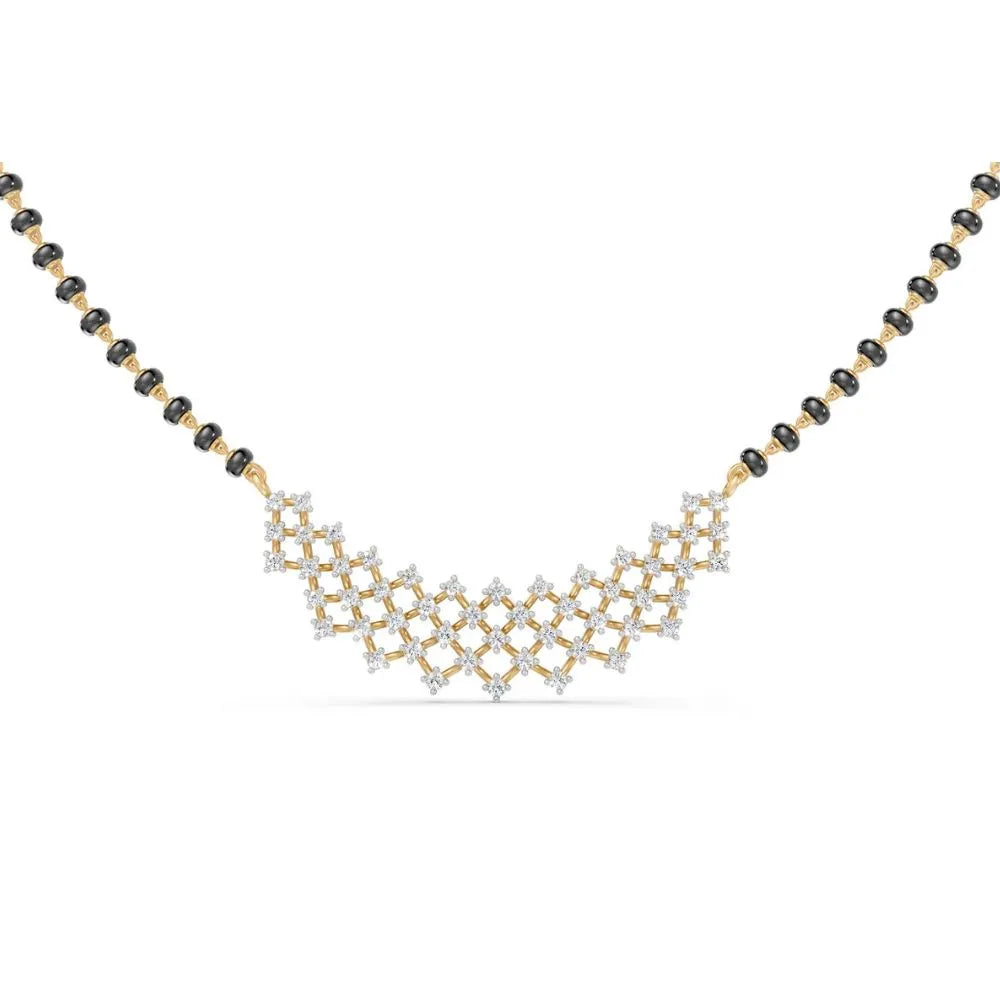 Elegant Diamond Mesh Pattern Mangalsutra Design Yellow Gold