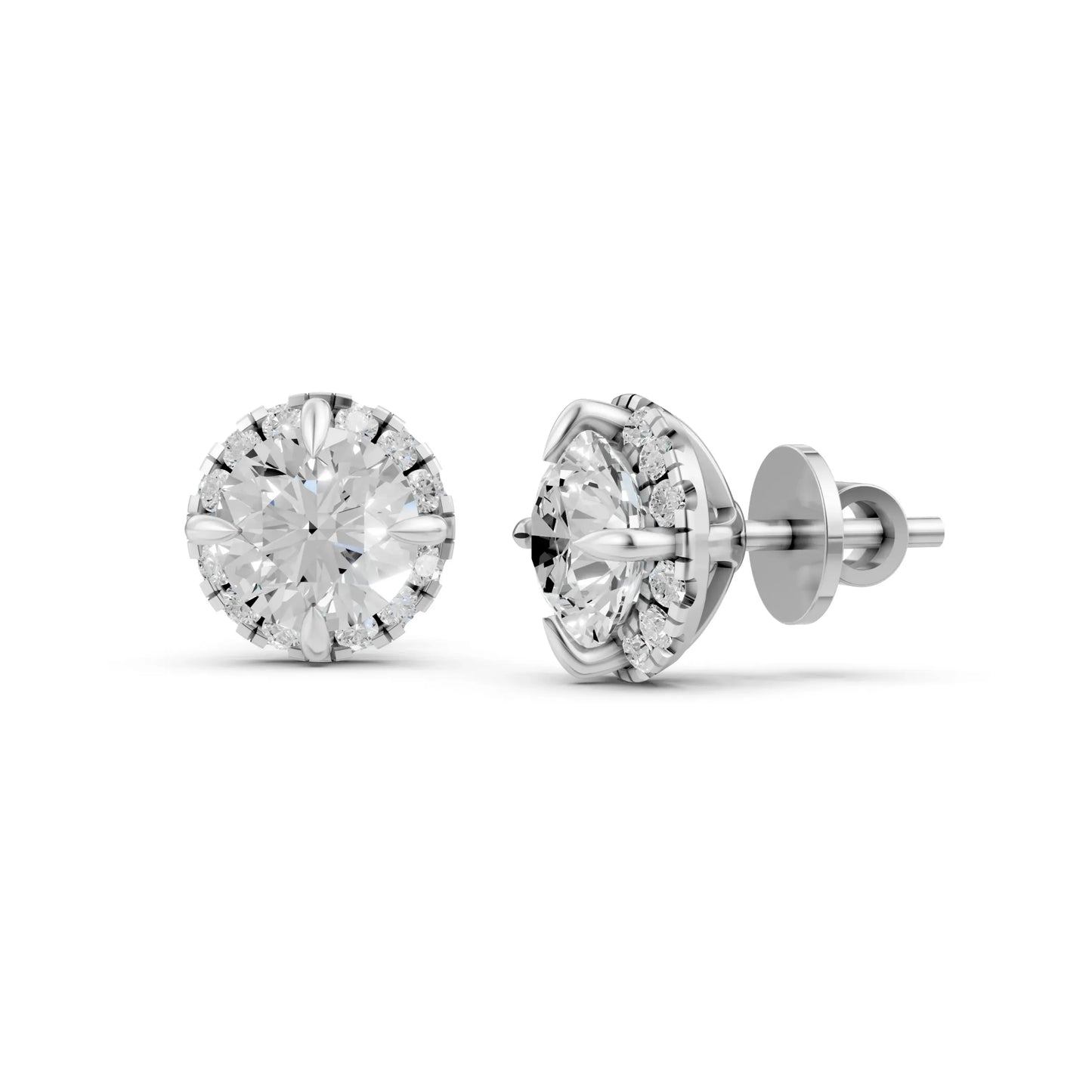 Halo Round Diamond Stud Earrings White Gold