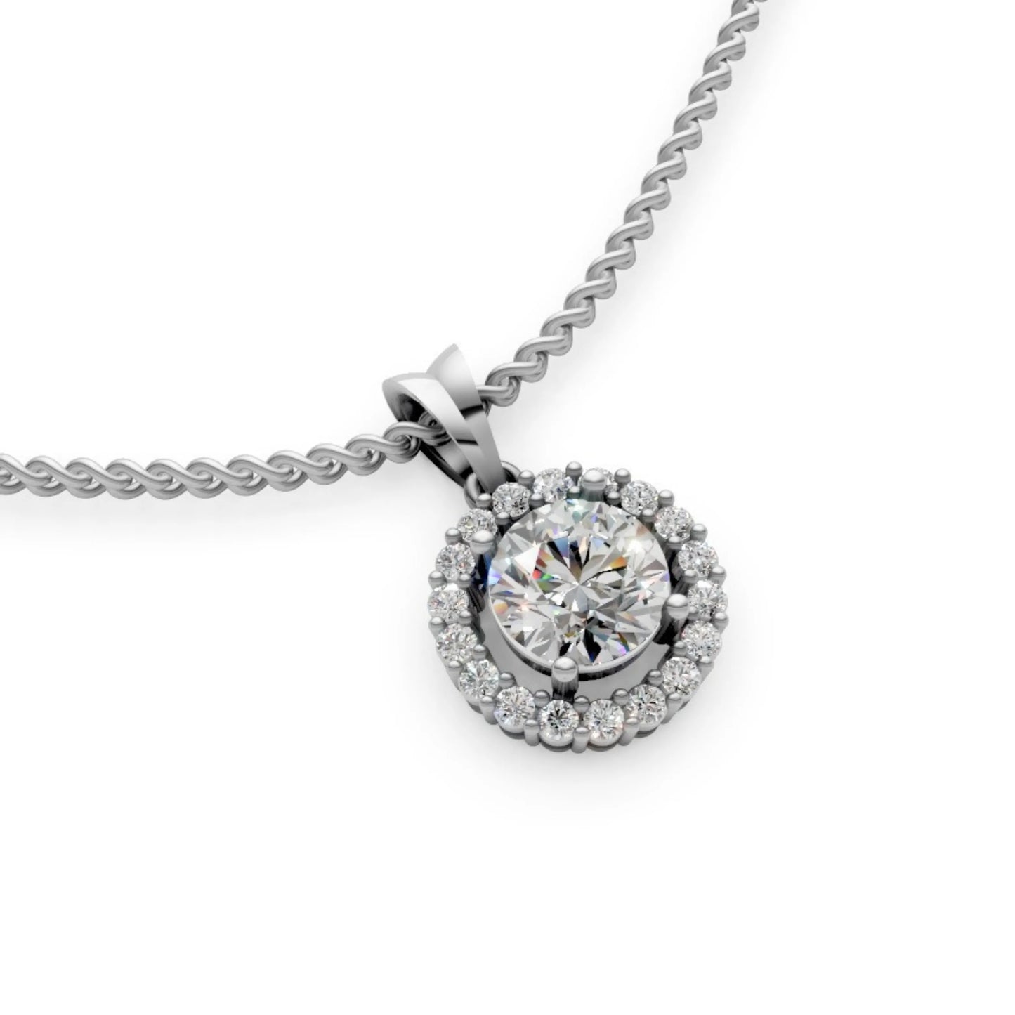 Halo Diamond Pendant White Gold