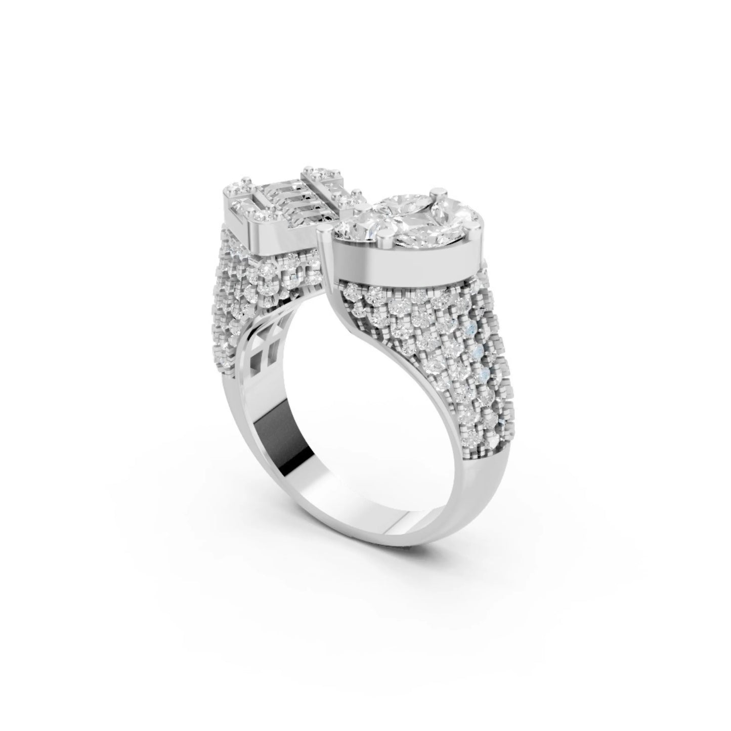 DuoBlaze Diamond Statement Ring White Gold