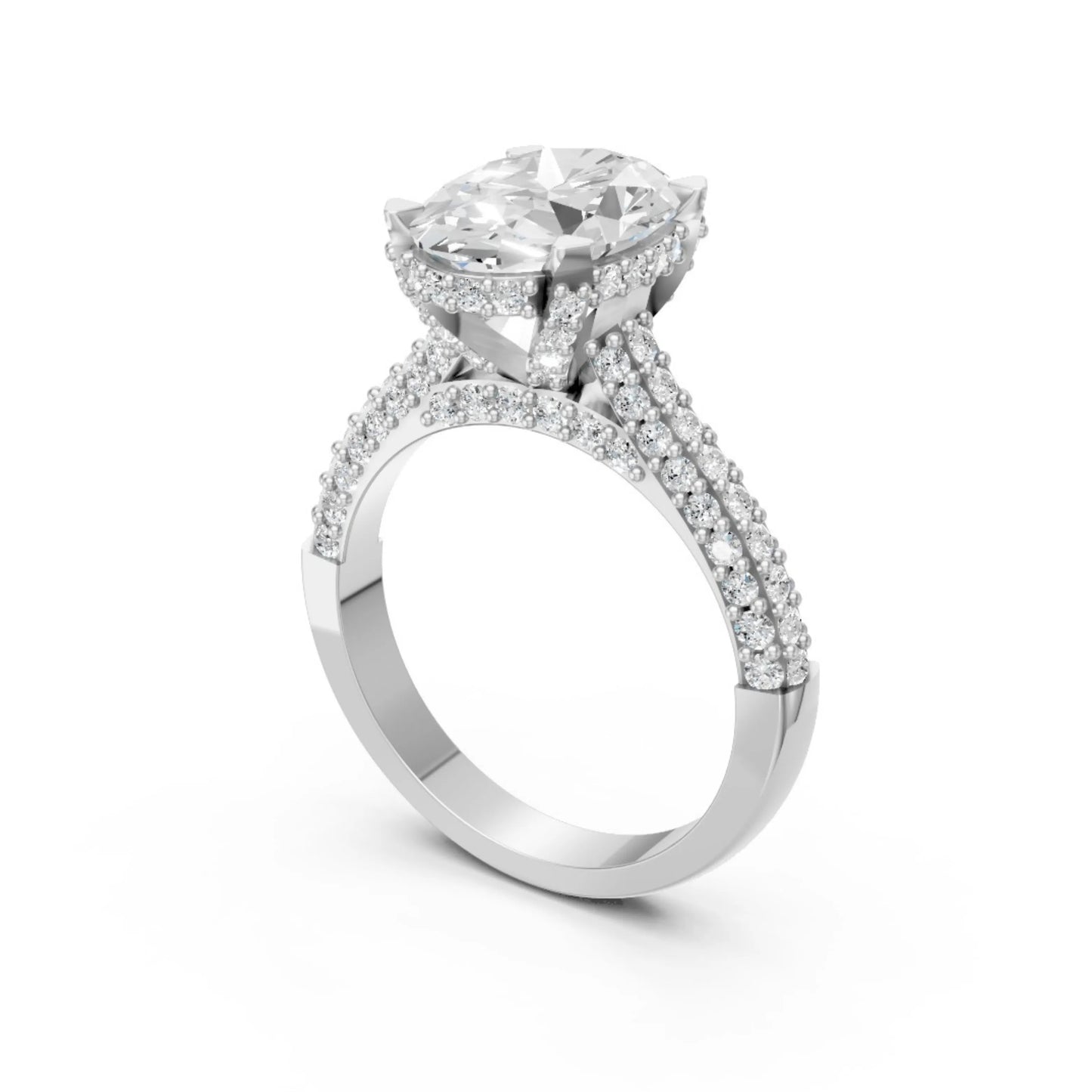 Elegant Oval Diamond Pavé Ring White Gold