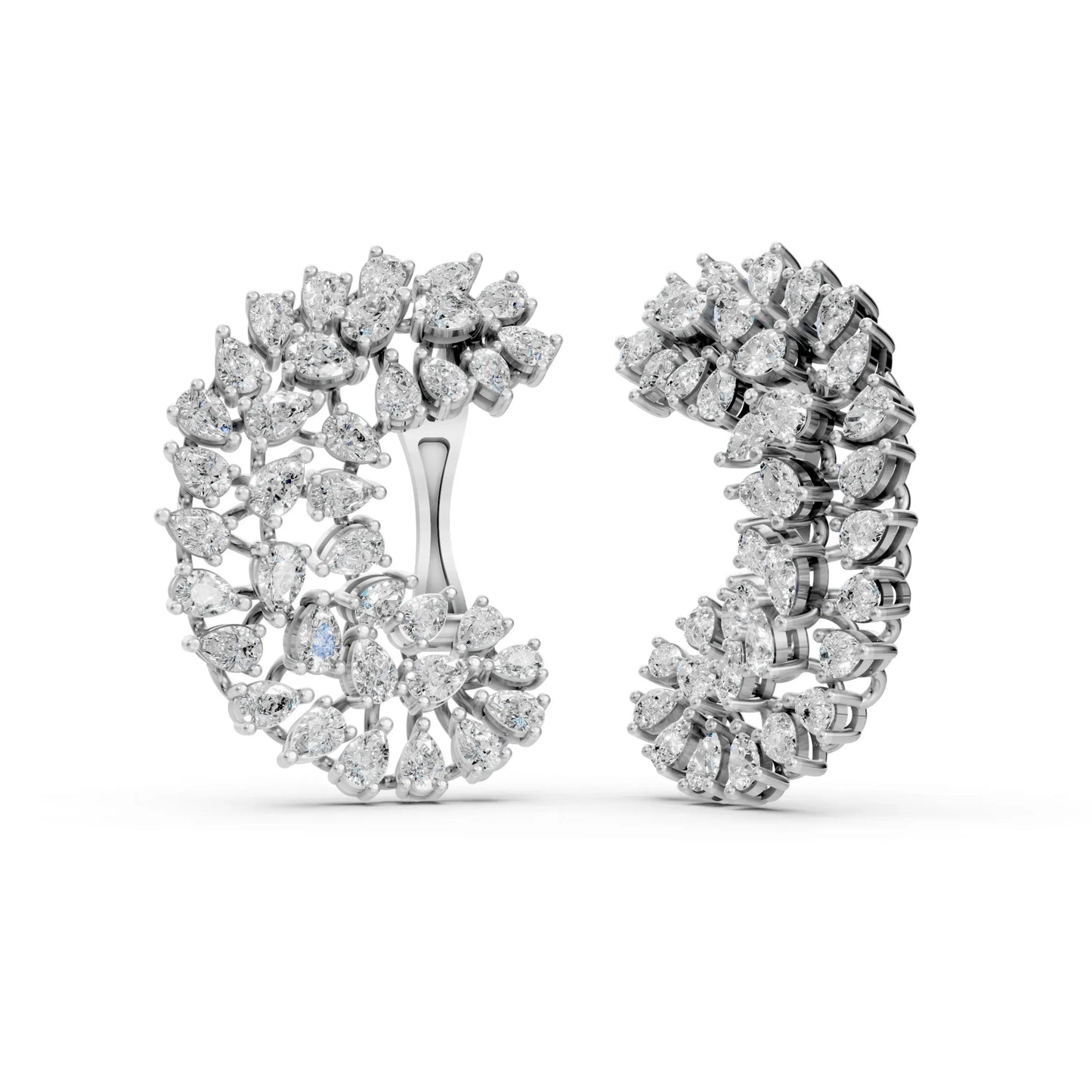 Double Row Diamond Hoop Earrings White Gold