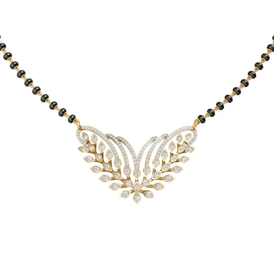 Leaf Motif Diamond Mangalsutra with Elegant Dual Curve Design Yellow Gold