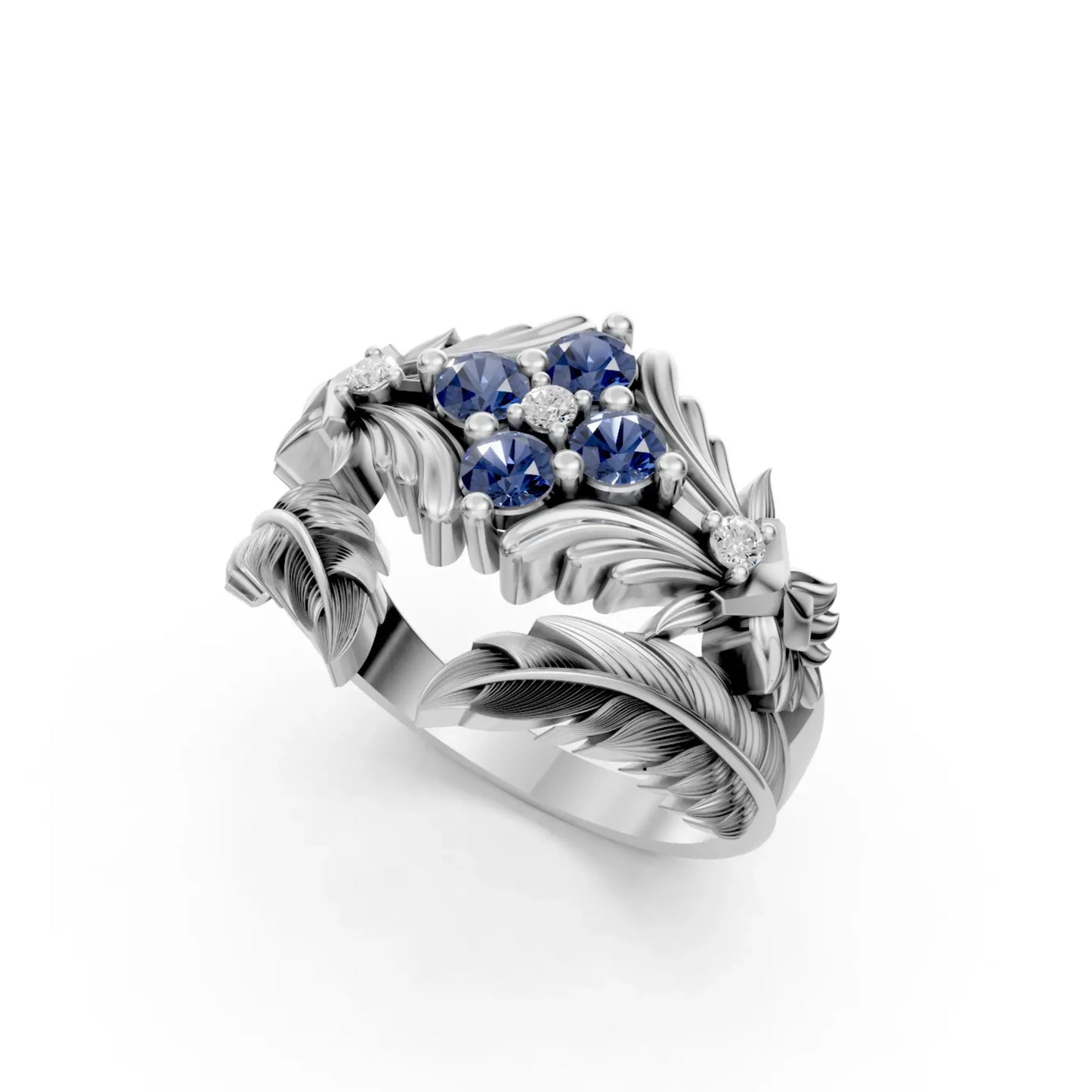 TanzanLeaf Diamond Ring White Gold