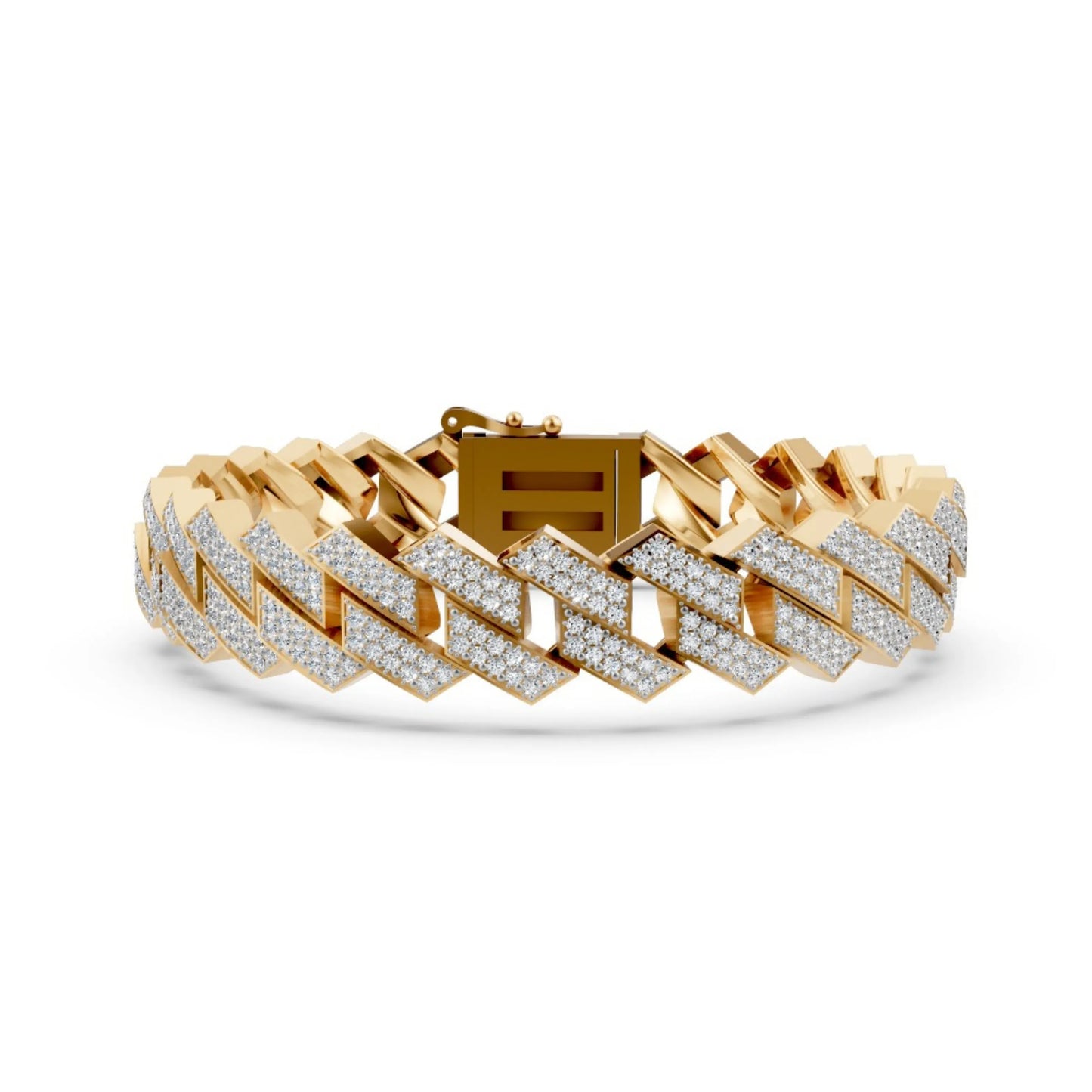 Wide Link Diamond Bracelet Yellow Gold