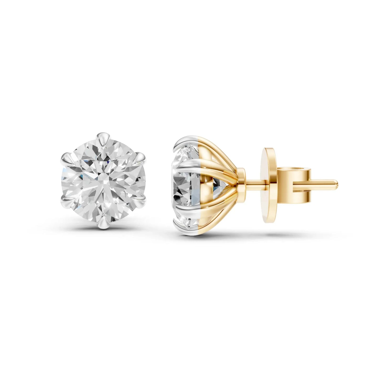 Round Diamond Stud Earrings Yellow Gold 