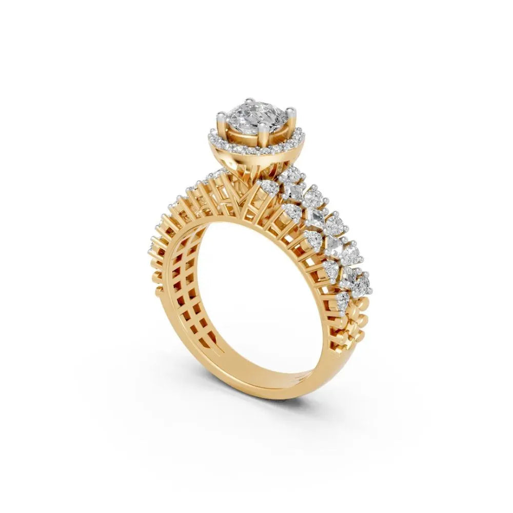 HaloBloom Cluster Bridal Ring Set Yellow Gold
