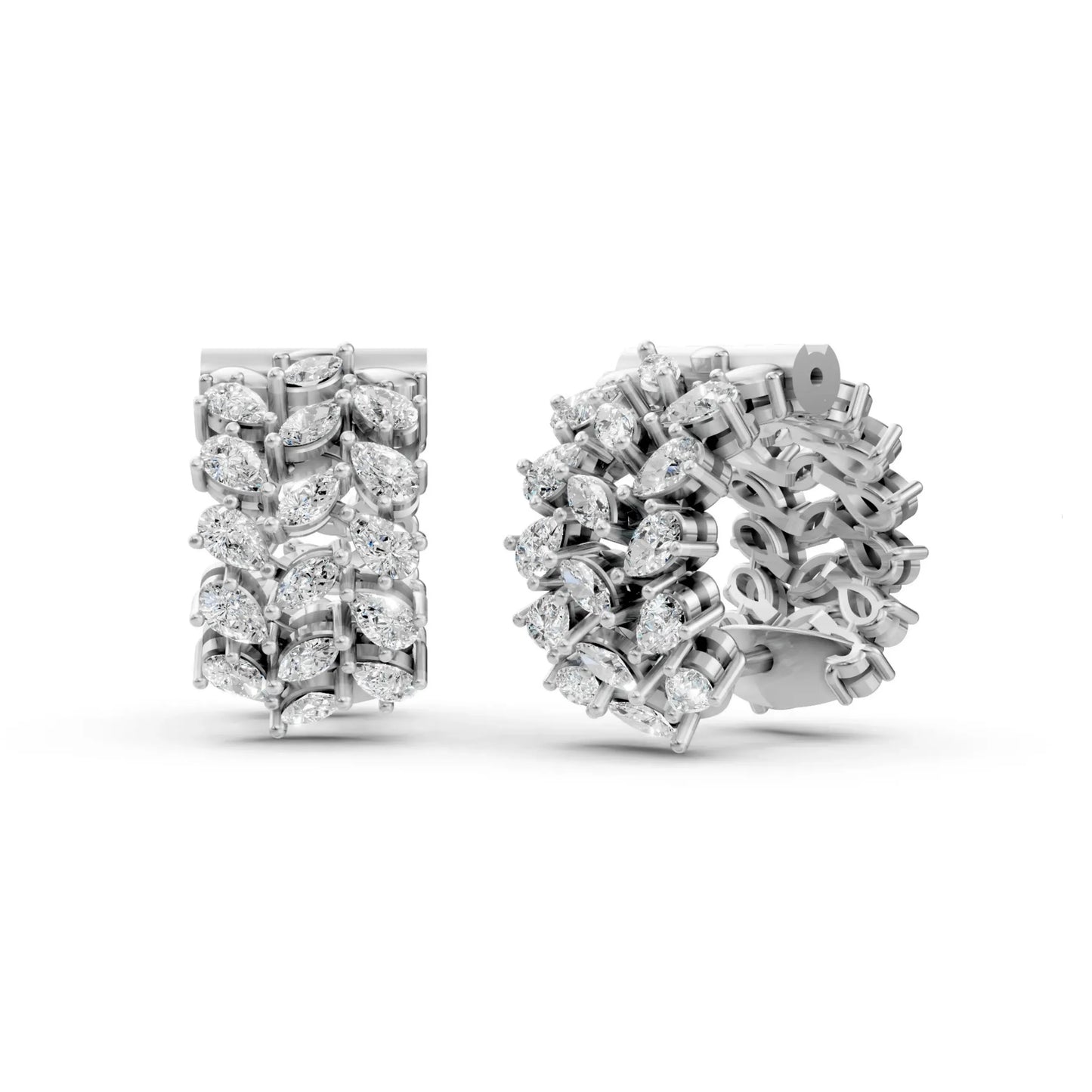 Pear-Round Cluster Hoop Earrings White Gold