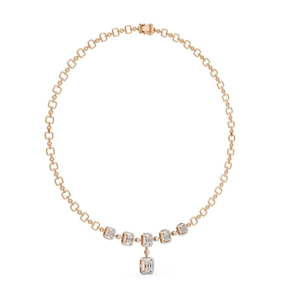 Emerald-Cut Diamond Drop Necklace Rose Gold