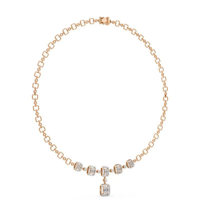 Emerald-Cut Diamond Drop Necklace Rose Gold
