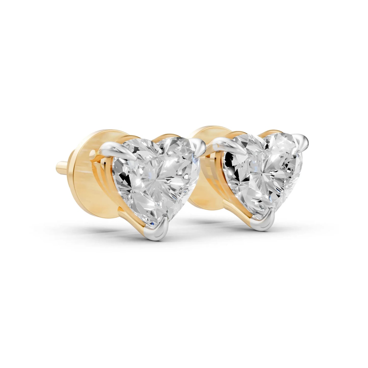 Heart-Shaped Diamond Stud Earrings Yellow Gold