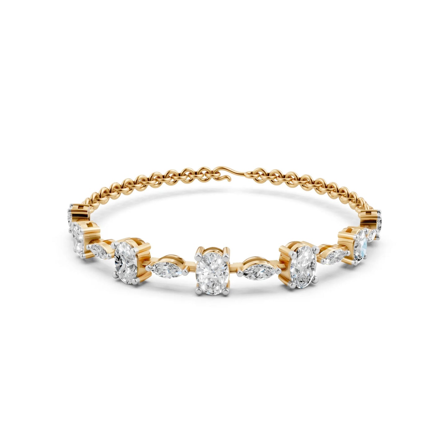 Elegant Oval & Marquise Diamond Bracelet Yellow Gold