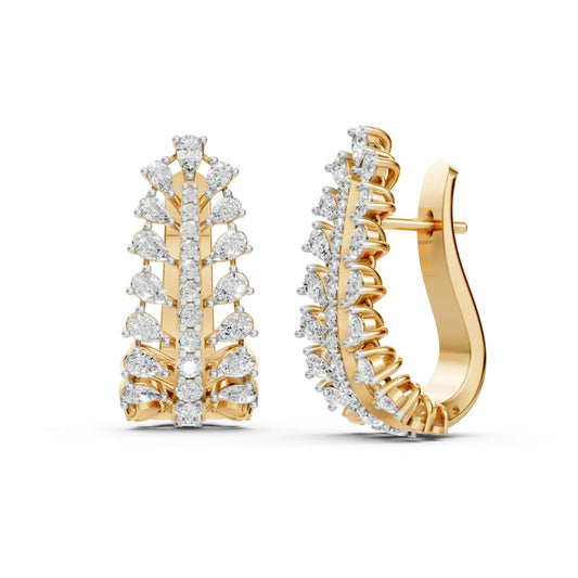 Pear Cut Diamond Leaf-Style Hoop Earrings Yellow Gold