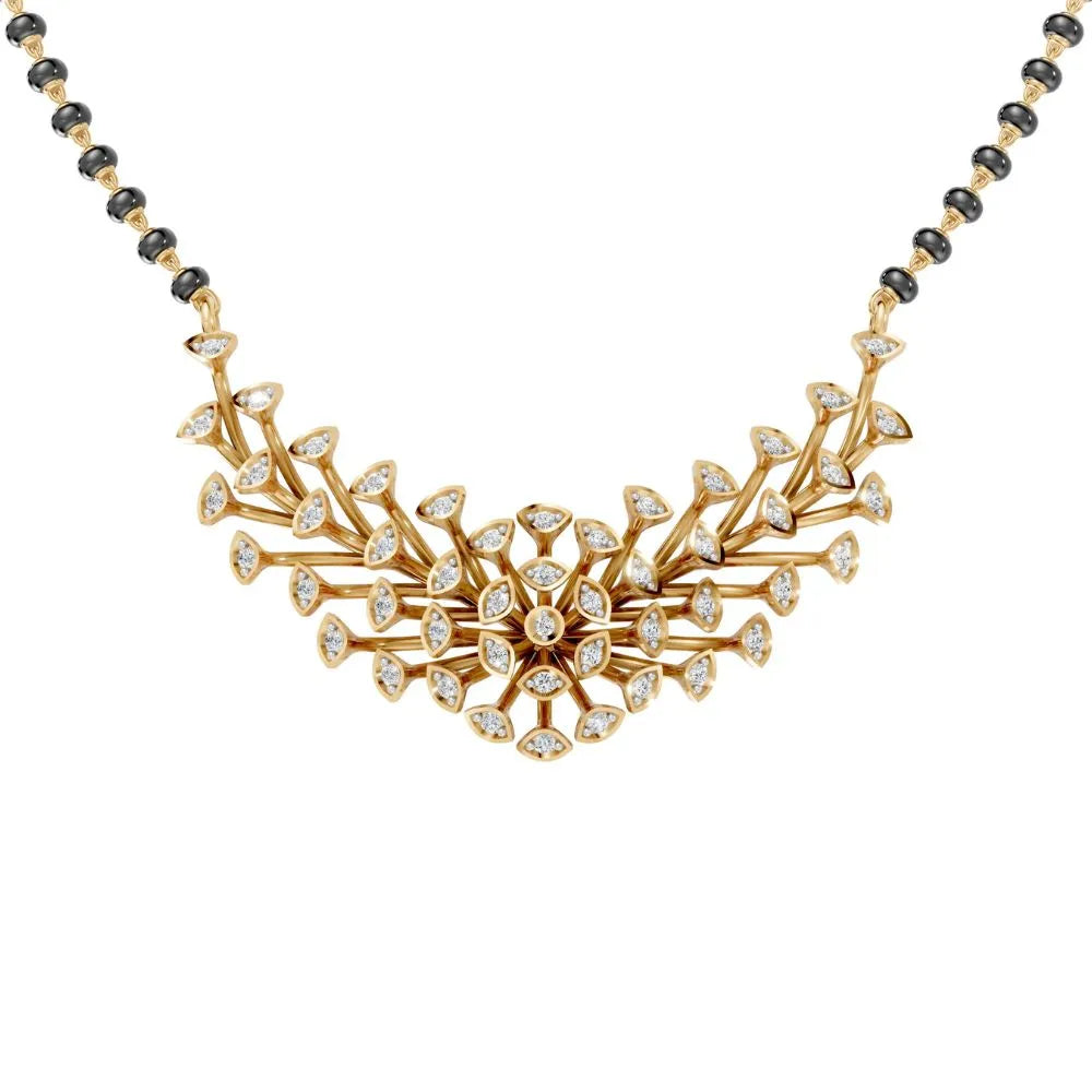 Contemporary Diamond Floral Mangalsutra with Marquise Accents Yellow Gold