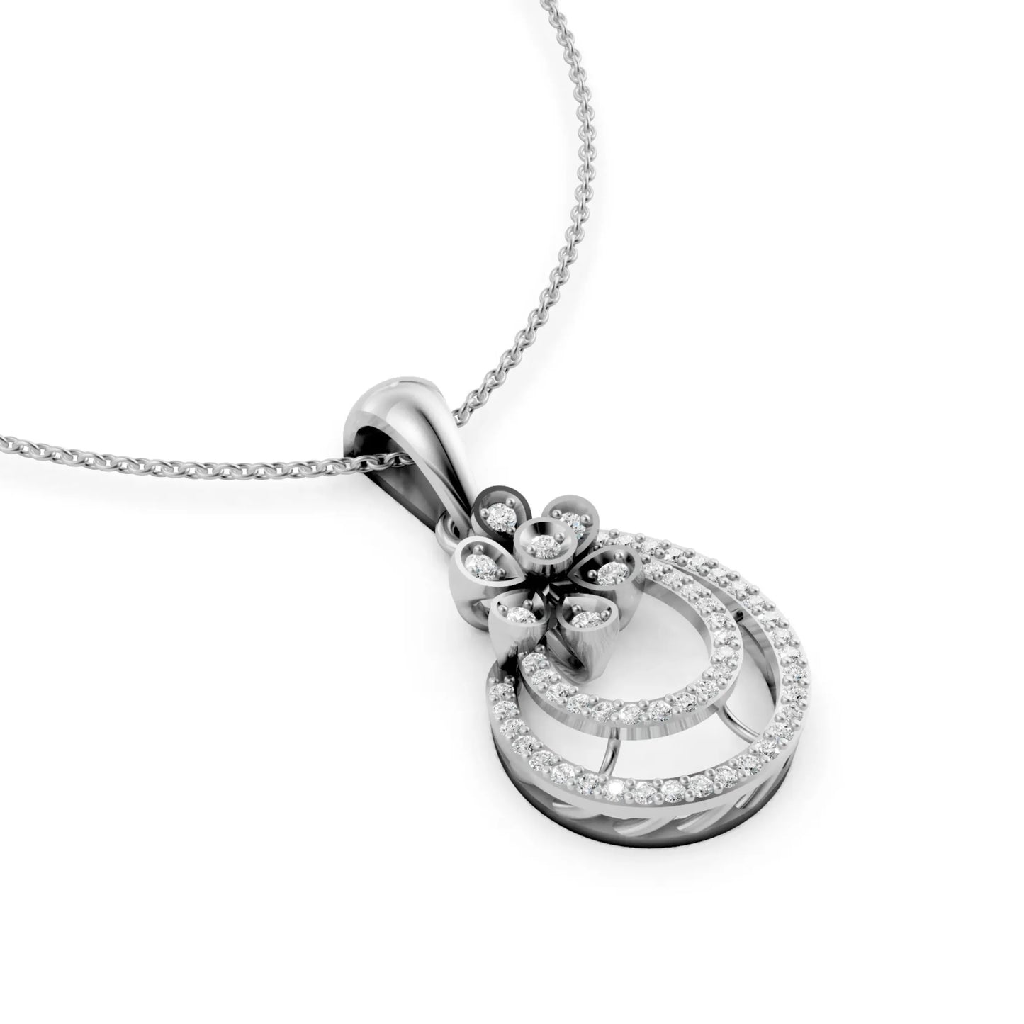 Twin Halo Floral Pendant White Gold