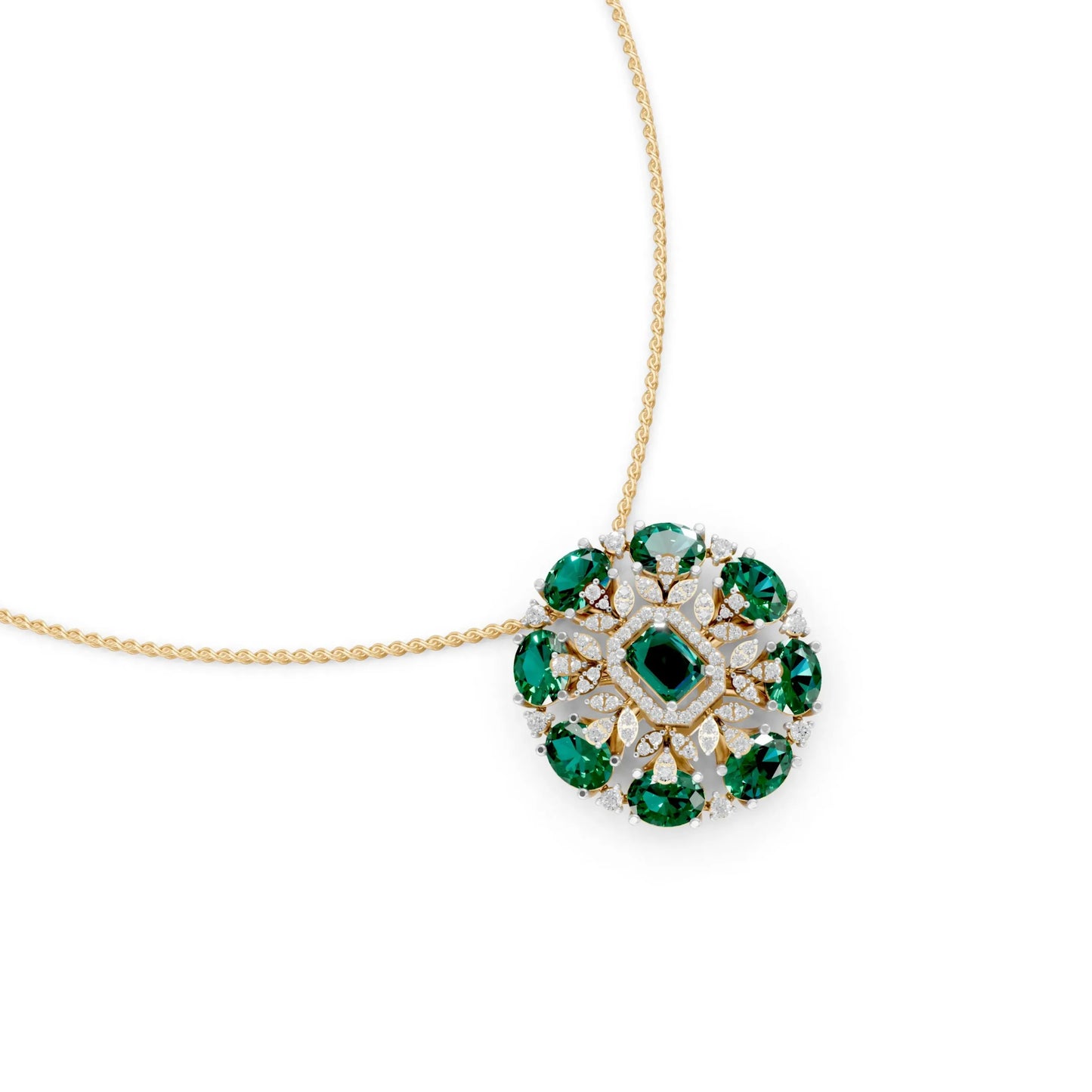 Emerald Floral Cocktail Pendant Yellow Gold