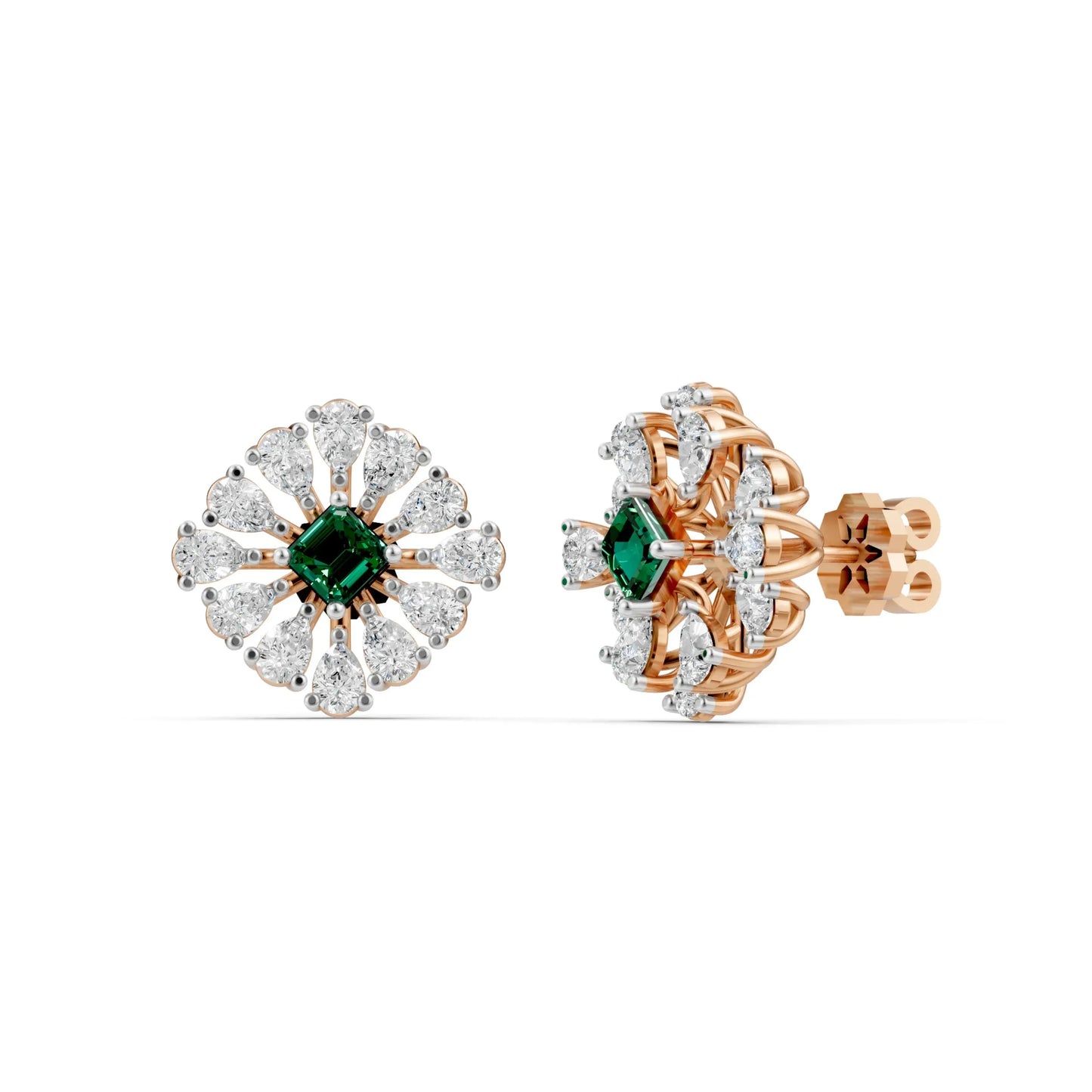 Emerald-Centered Stud Earrings Rose Gold