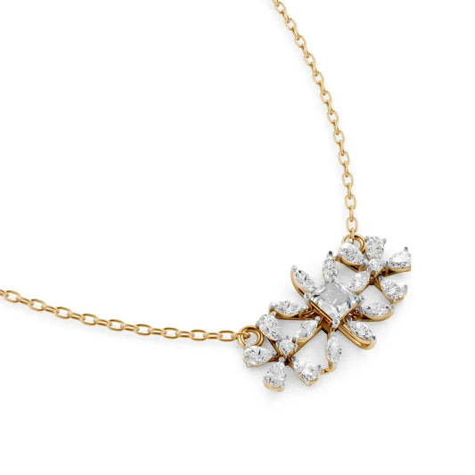 Floral Cluster Lab Diamond Necklace Yellow Gold