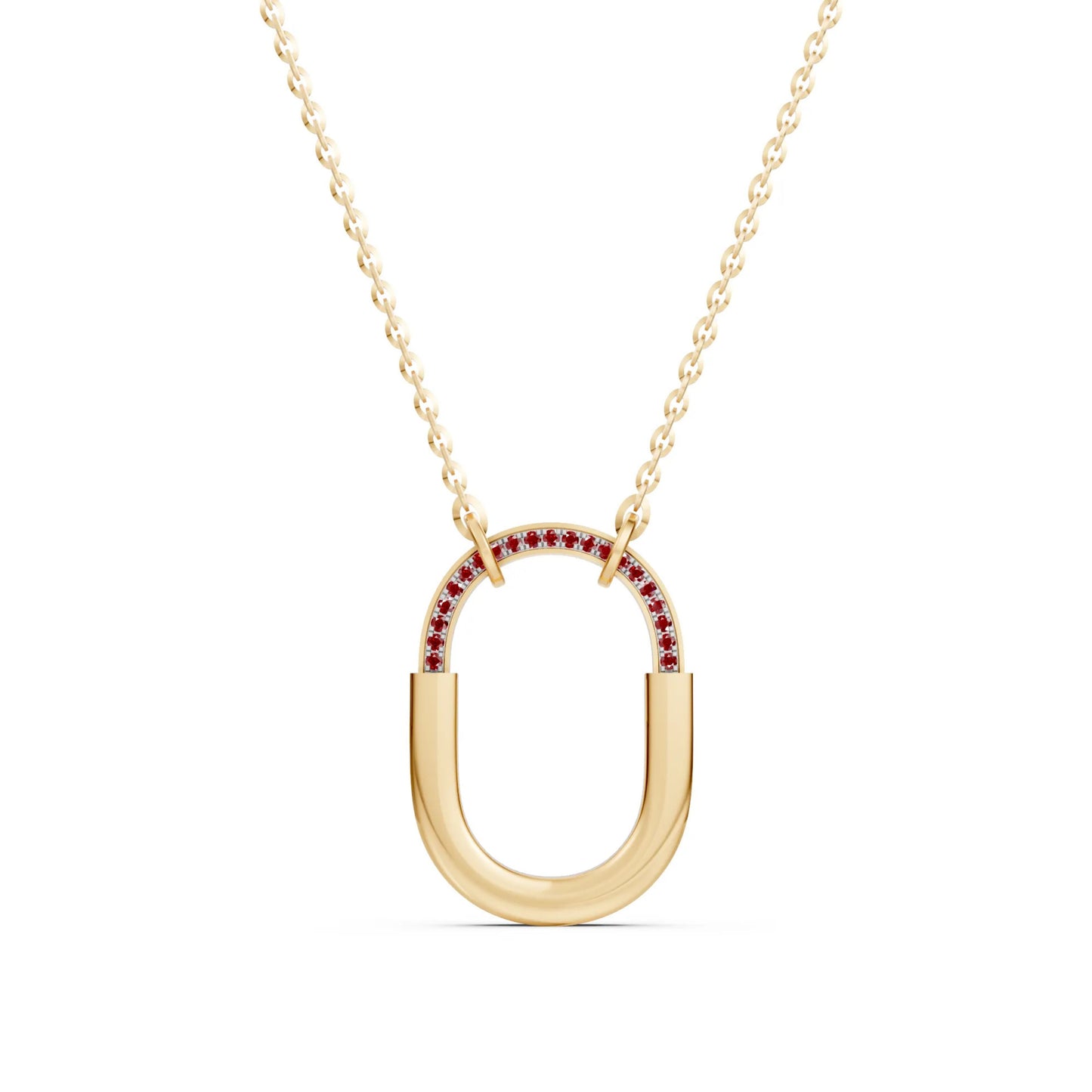 Ruby-Accented Geometric Link Necklace Yellow Gold