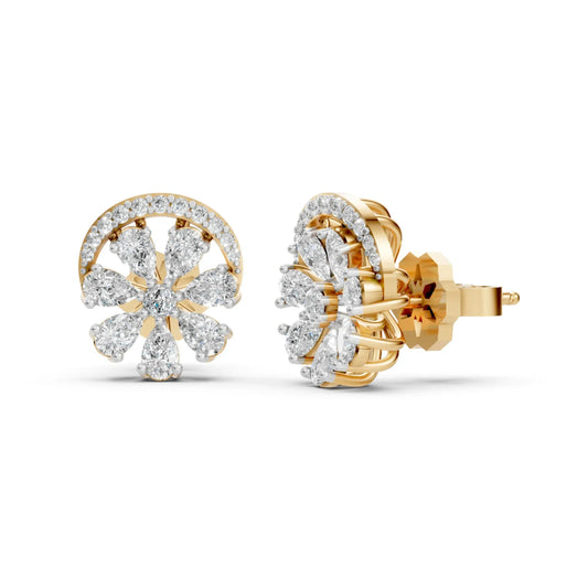Floral Diamond Stud Earrings Yellow Gold