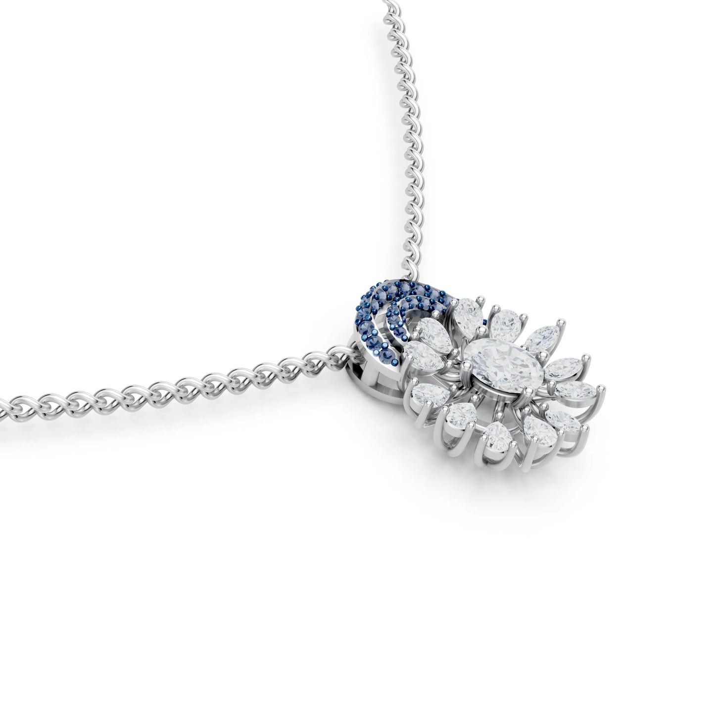Floral Sapphire Diamond Pendant White Gold