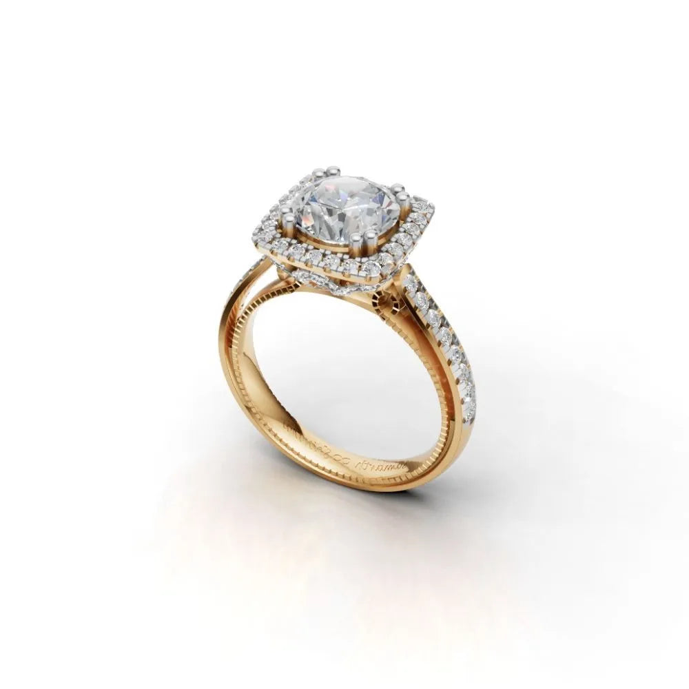 Vintage Glow Halo Engagement Ring Yellow Gold