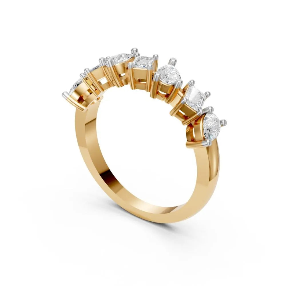 DualCut Pear-Emerald Diamond Band Yellow Gold