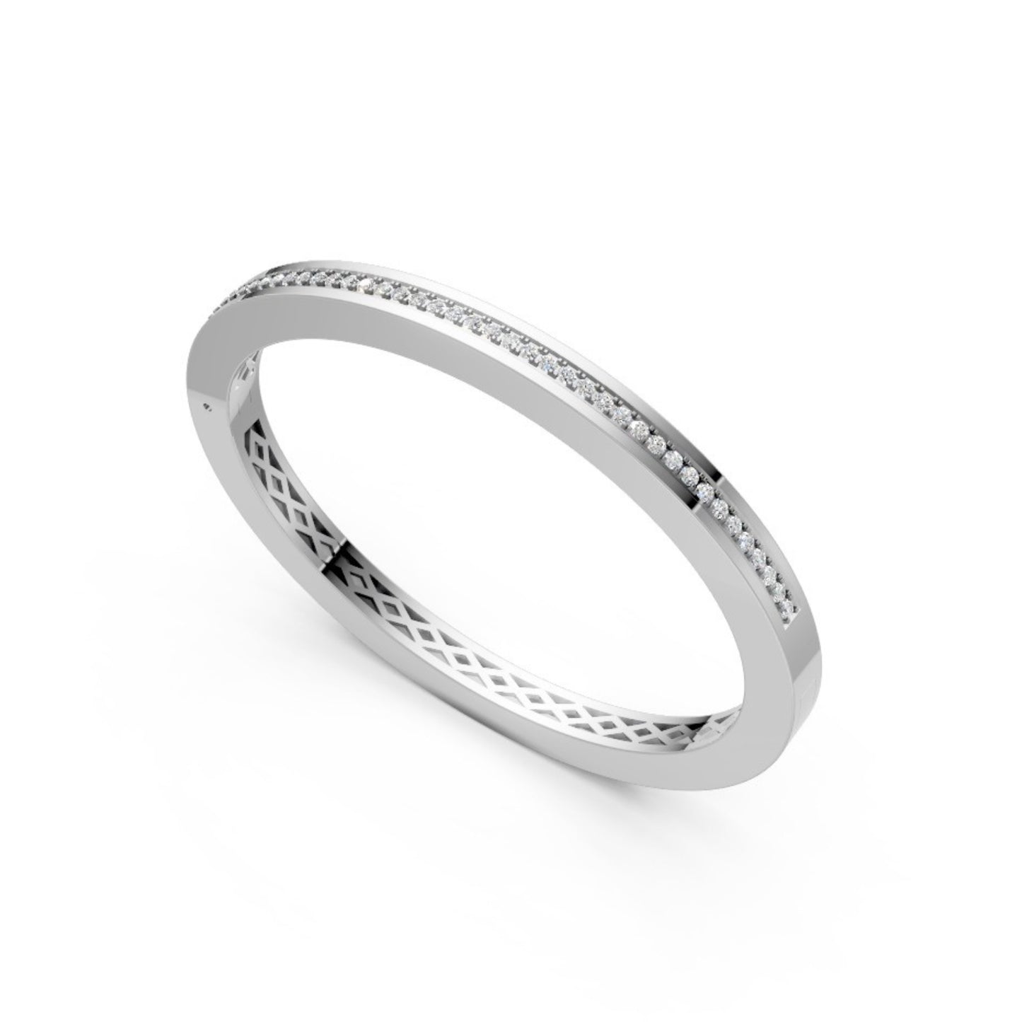 Modern Diamond-Studded Flat Bangle White Gold
