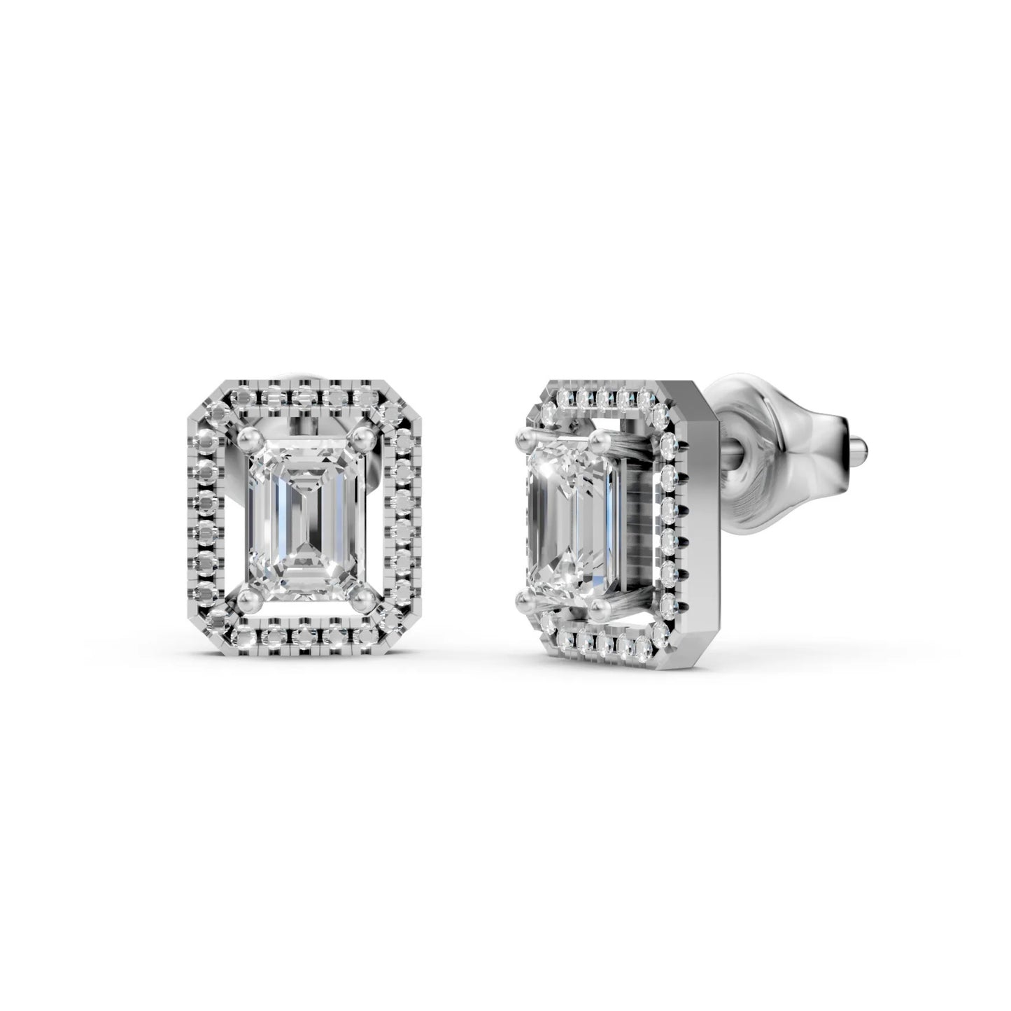 Emerald Cut Diamond Stud Earrings White Gold