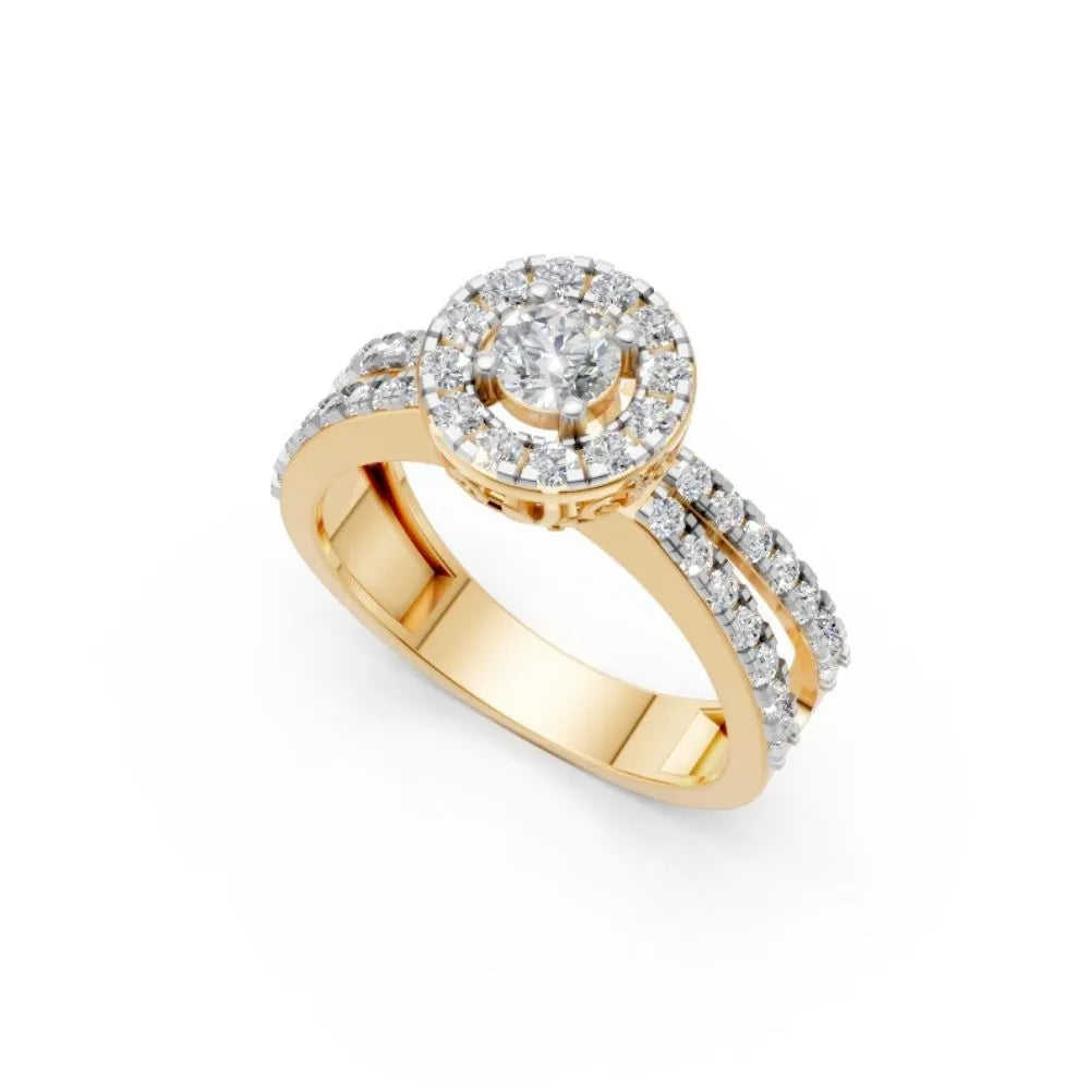 FloralLace Vintage Halo Ring Yellow Gold