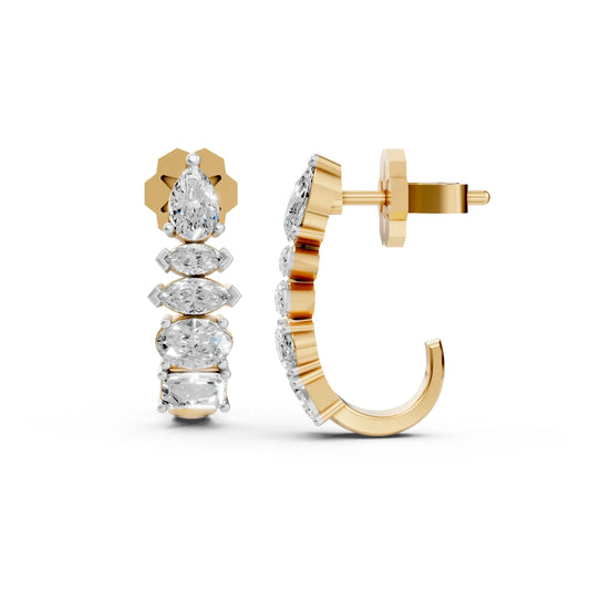 Linear Diamond Dangle Earrings Yellow Gold