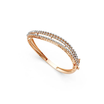 Triple Row Diamond Bangle Bracelet Rose Gold