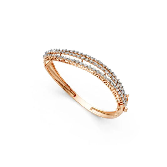 Triple Row Diamond Bangle Bracelet Rose Gold
