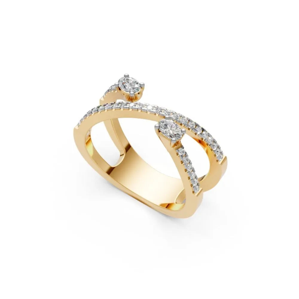 RoseTwist Dual Diamond Open Ring Yellow Gold