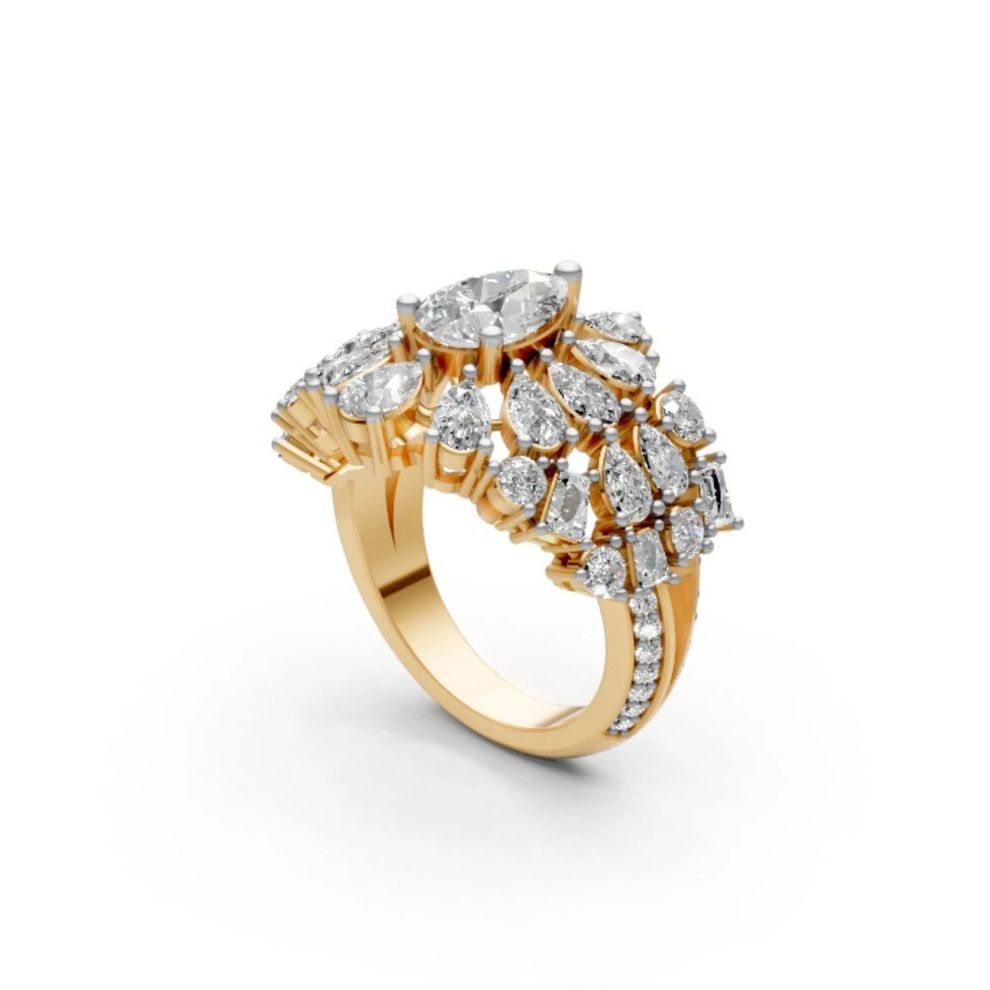 Couture Tiered Diamond Cluster Ring Yellow Gold