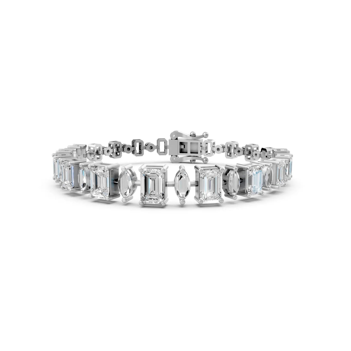 Elegant Emerald and Marquise Diamond Bracelet White Gold