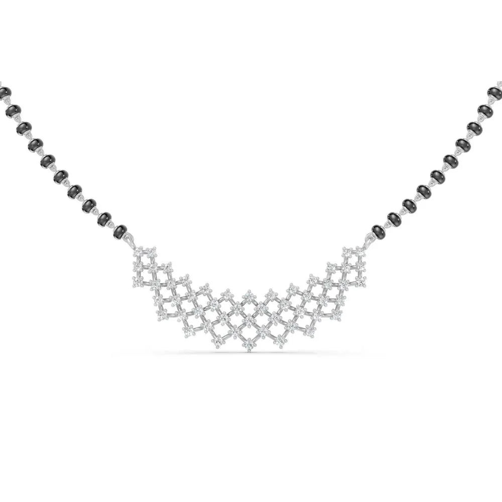 Elegant Diamond Mesh Pattern Mangalsutra Design White Gold