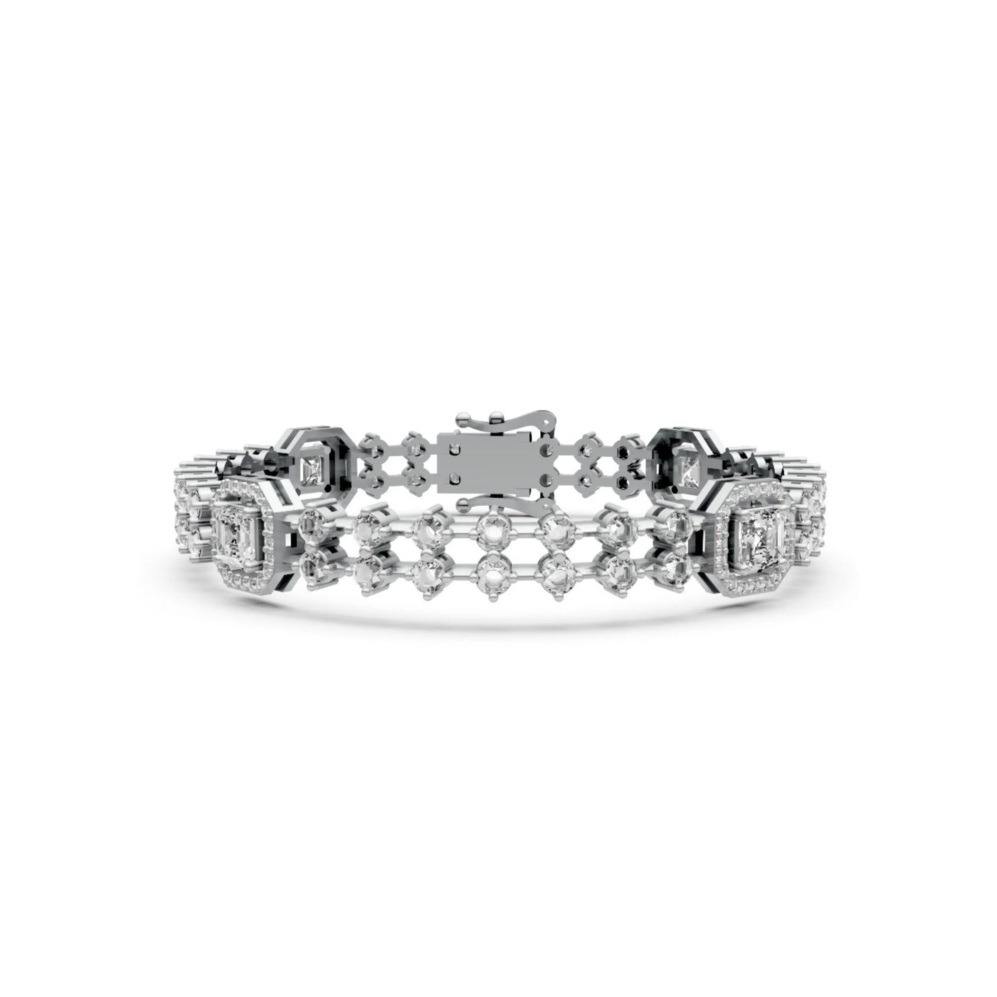 Diamond Bracelet with Halo Stations White Gold