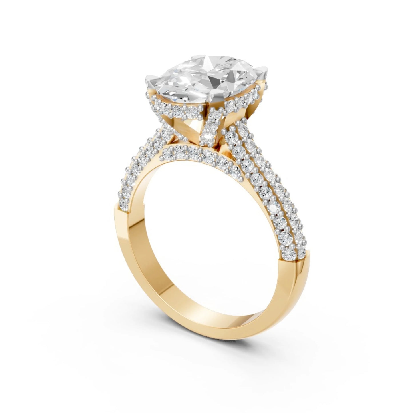Elegant Oval Diamond Pavé Ring Yellow Gold