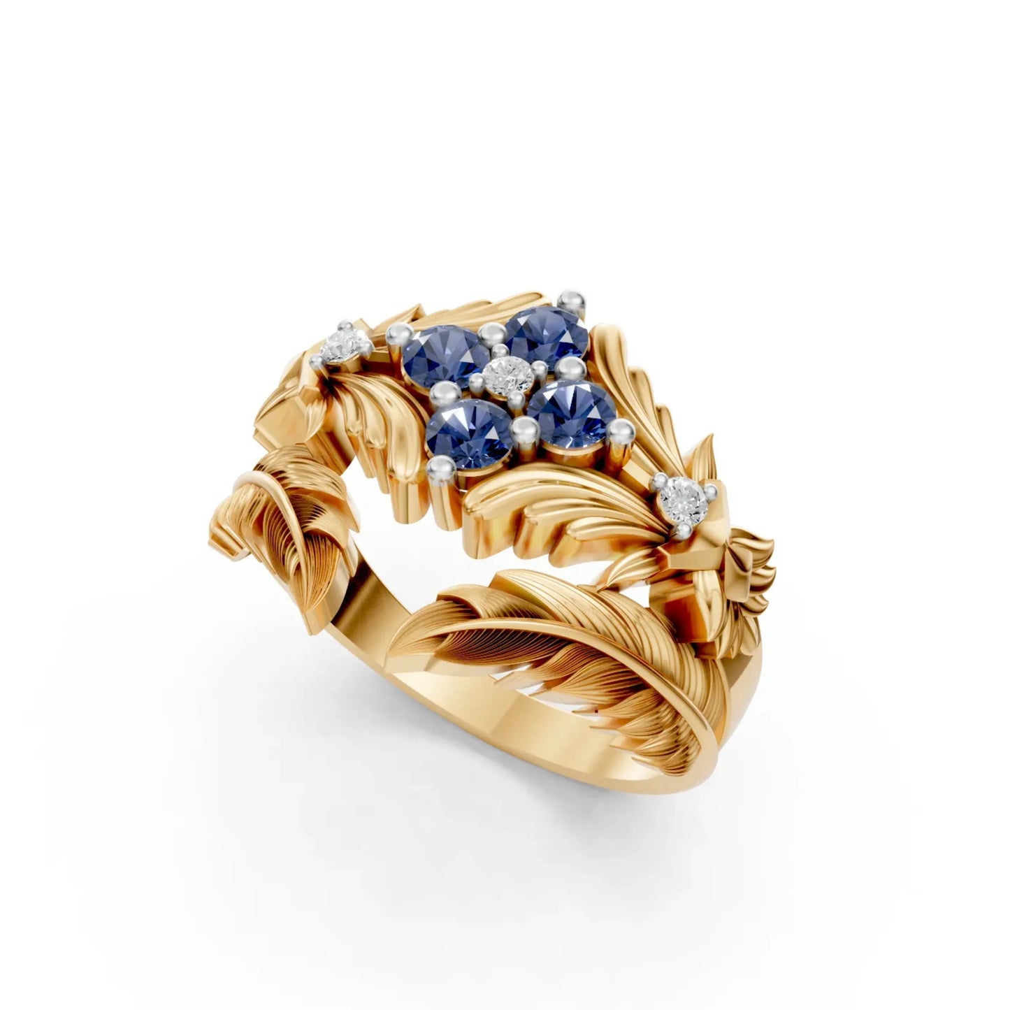 TanzanLeaf Diamond Ring Yellow Gold