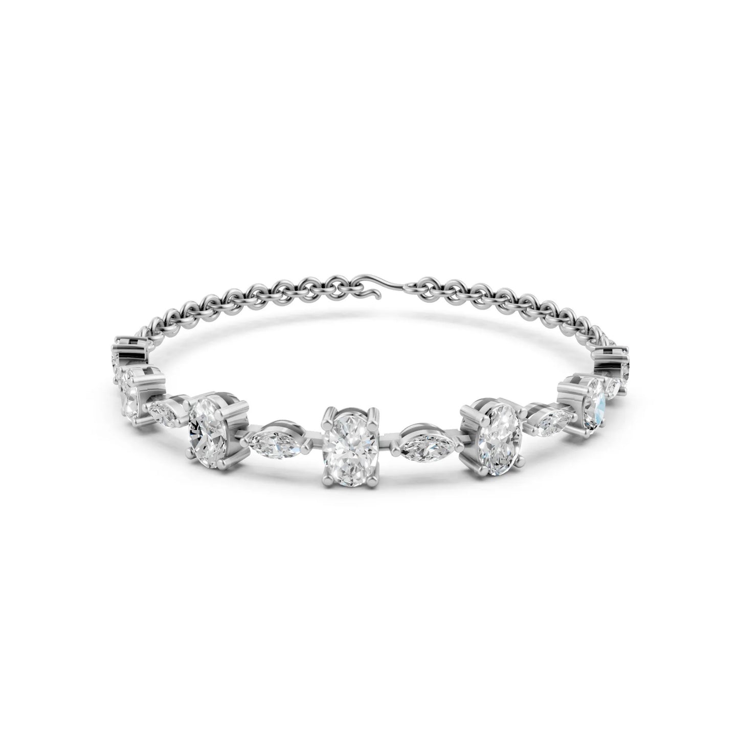 Elegant Oval & Marquise Diamond Bracelet White Gold