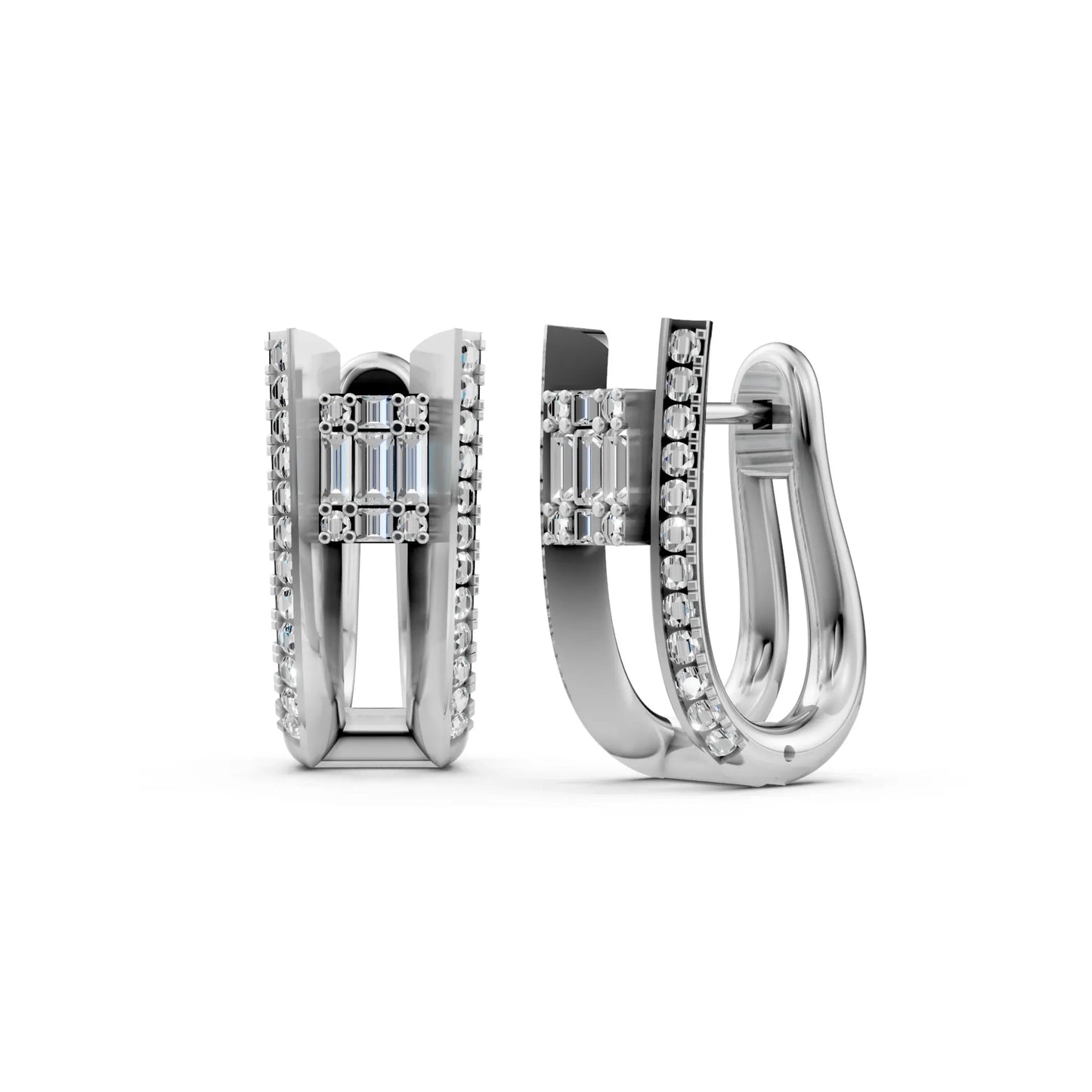 Modern Geometric Diamond Earrings White Gold