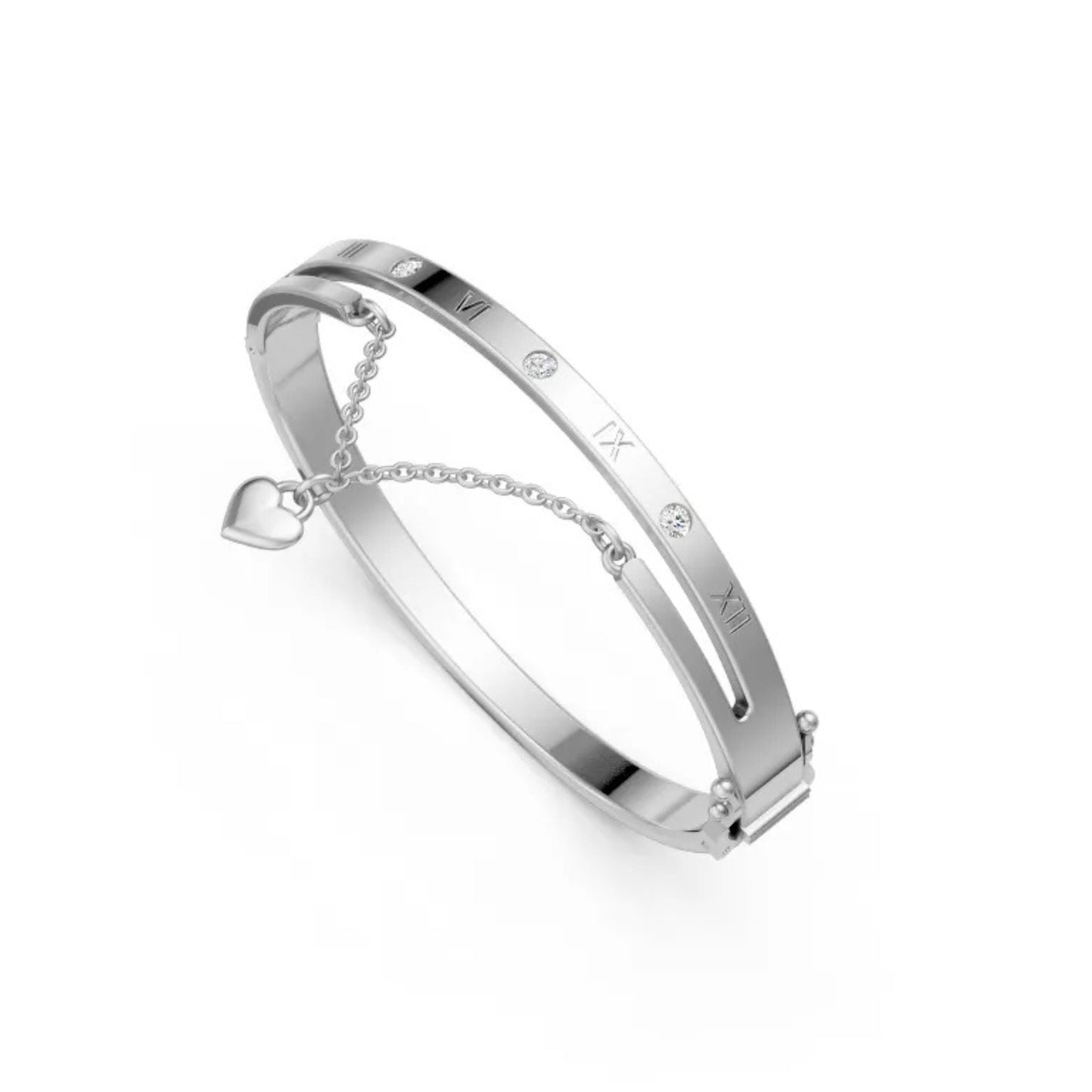Roman Numeral Diamond Bangle White Gold