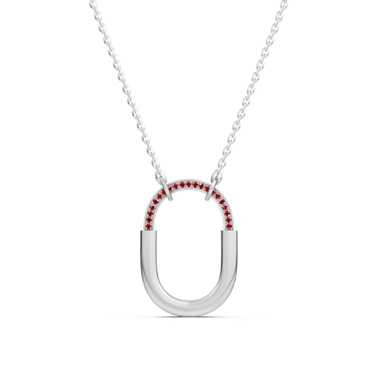 Ruby-Accented Geometric Link Necklace White Gold