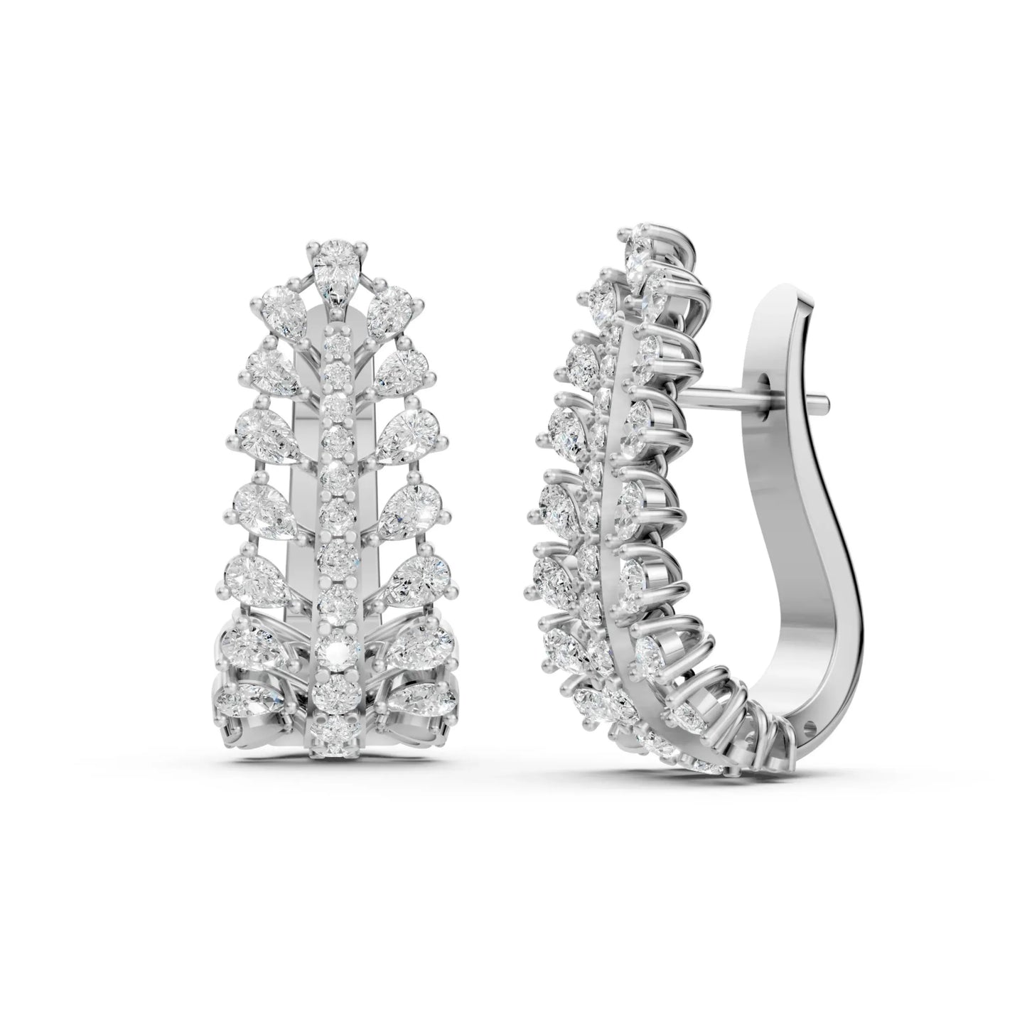 Pear Cut Diamond Leaf-Style Hoop Earrings White Gold