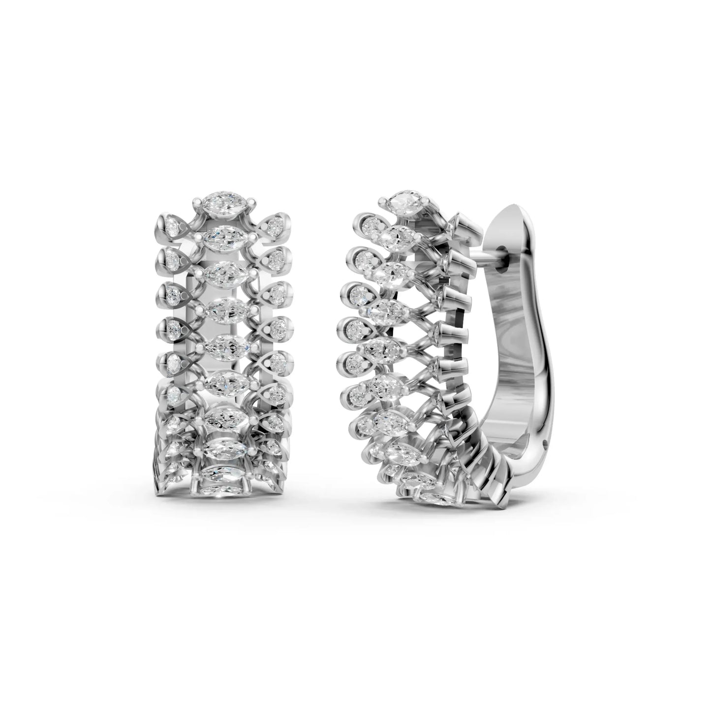 Marquise Half Hoop Earrings White Gold