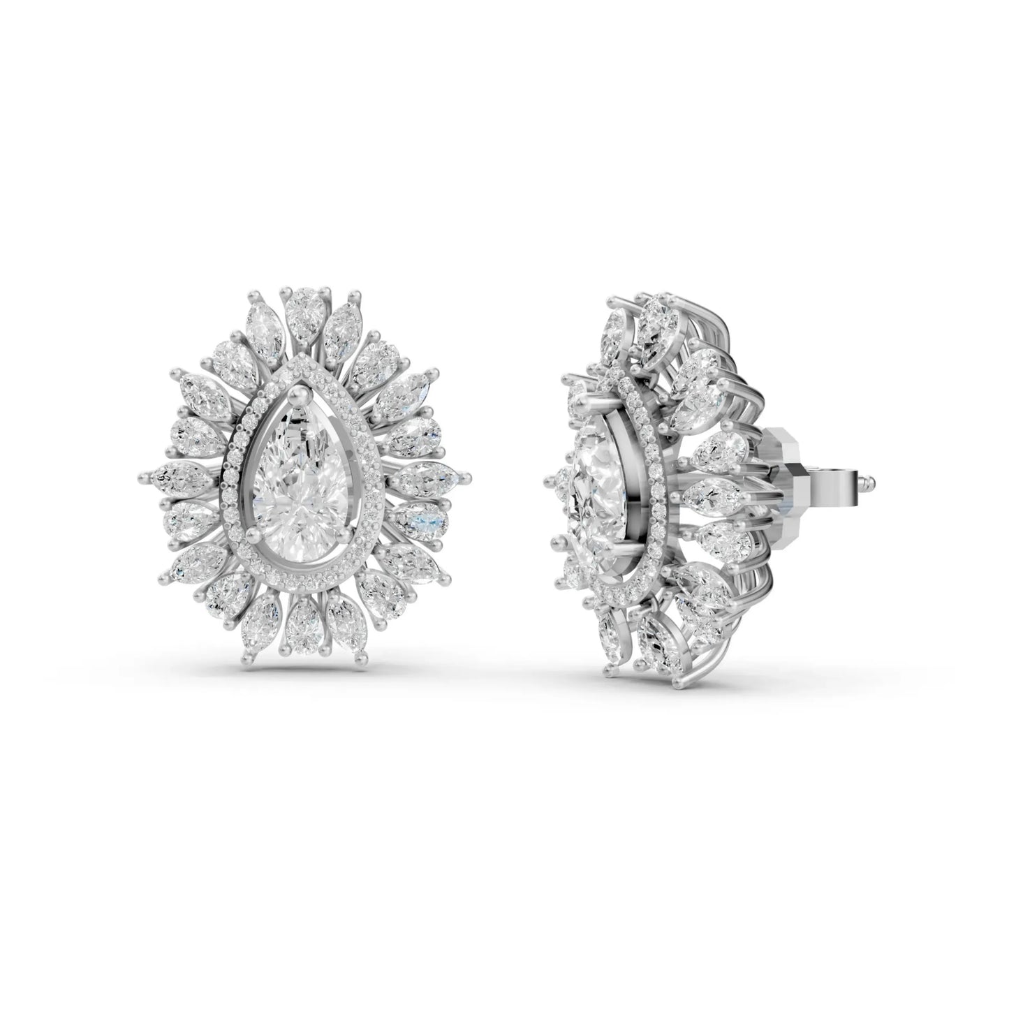 Regal Pear-Cut Diamond Cluster Earrings White Gold