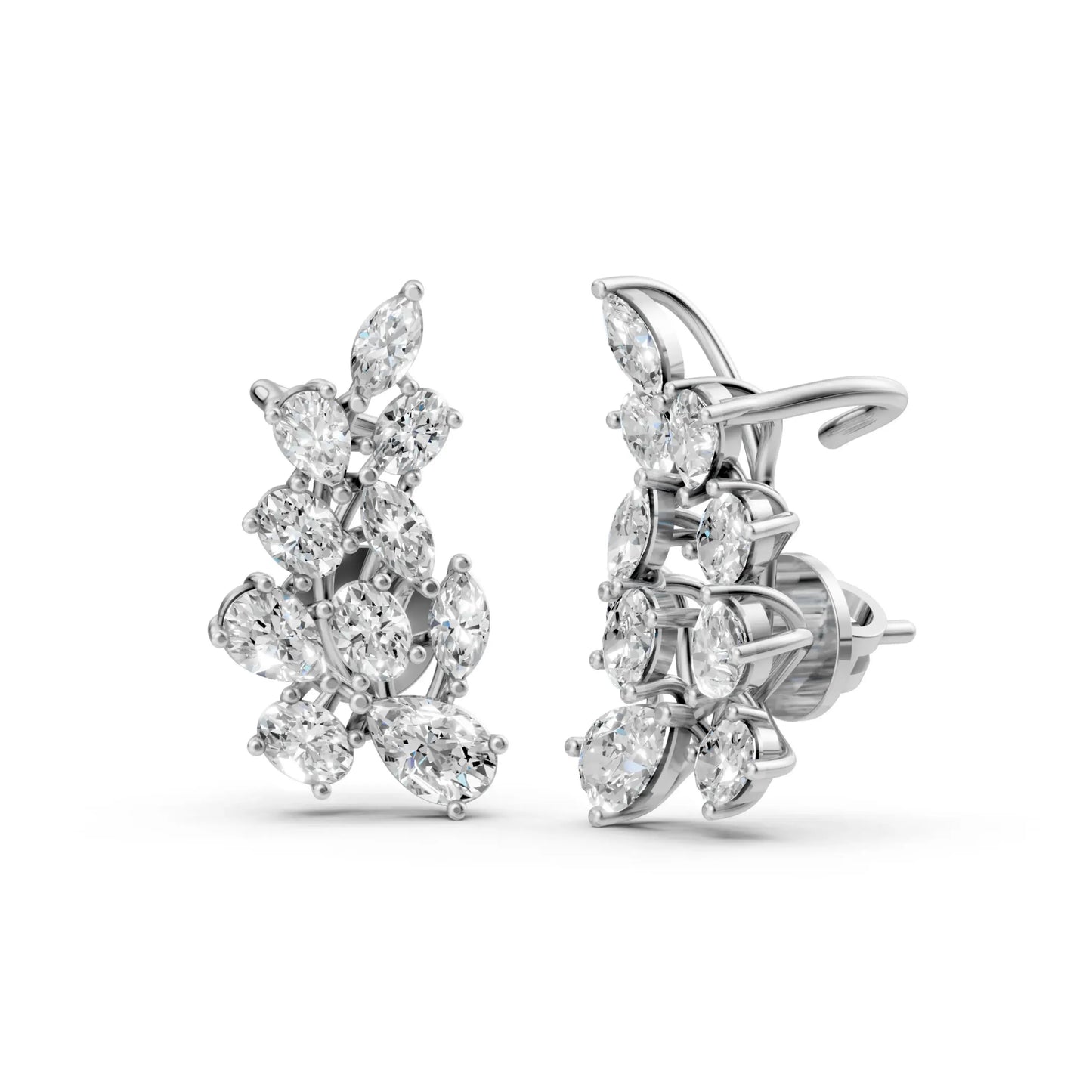 Pear-Marquise Cluster Earrings White Gold