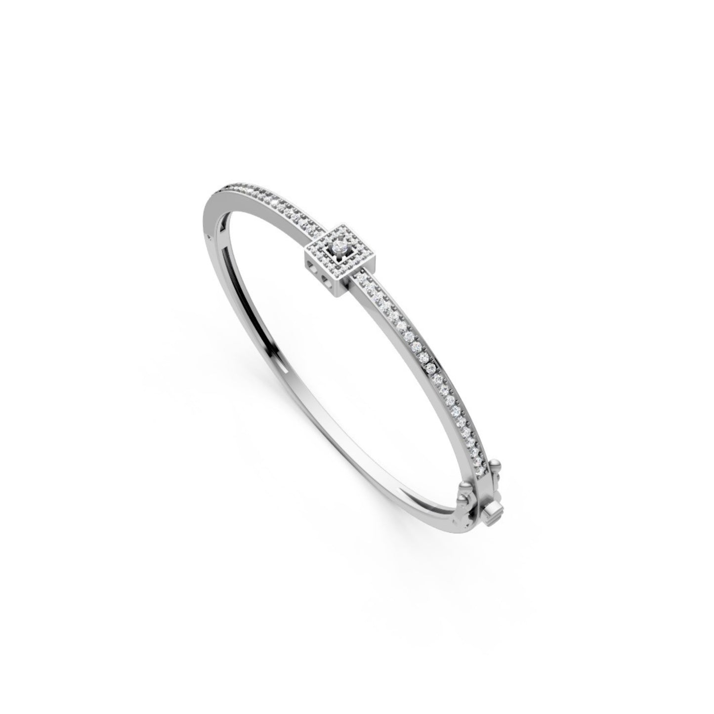 Classic Diamond Halo Bangle White Gold