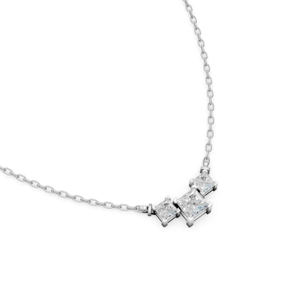 Princess-Cut Three Stone Lab Diamond Necklace White Gold 